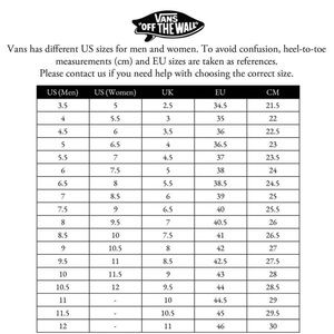 vans shoe measurements
